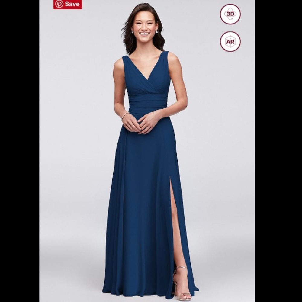 Long Chiffon Bridesmaid Dress Sz 26 Marine - Picture 2 of 4
